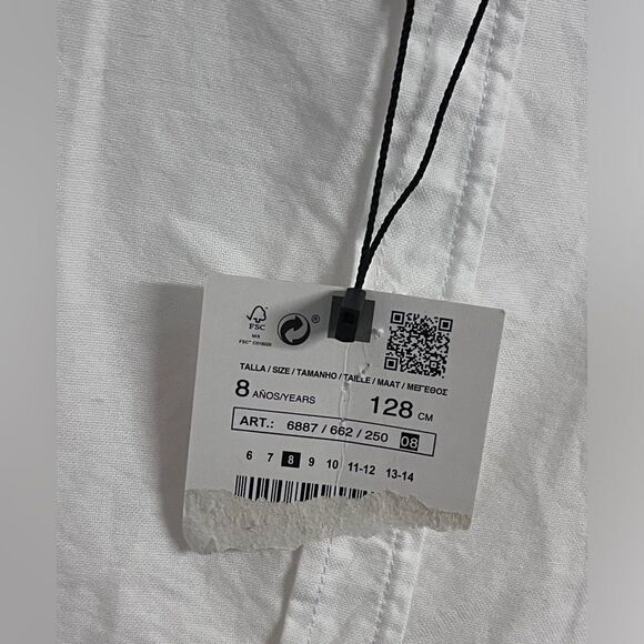 NWT Zara Boys White Oxford Cotton Shirt Long Sleeve Sz 8 - Picture 8 of 8